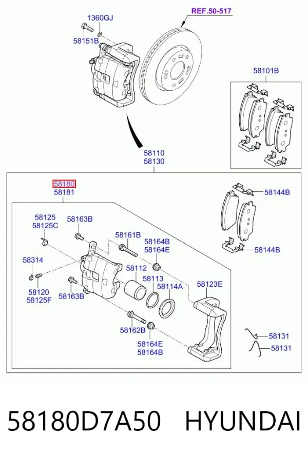 Суппорт тормозной передний левый 58180D7A50 Hyundai/Kia
