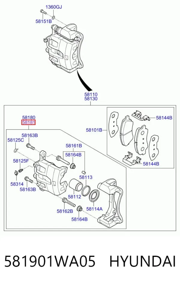 Суппорт тормозной передний правый 581901WA05 Hyundai/Kia