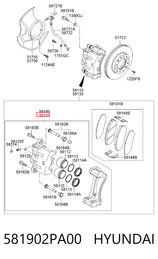 Суппорт тормозной передний правый 581902PA00 Hyundai/Kia