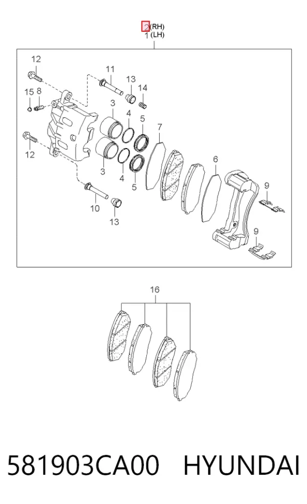 Суппорт тормозной передний правый 581903CA00 Hyundai/Kia