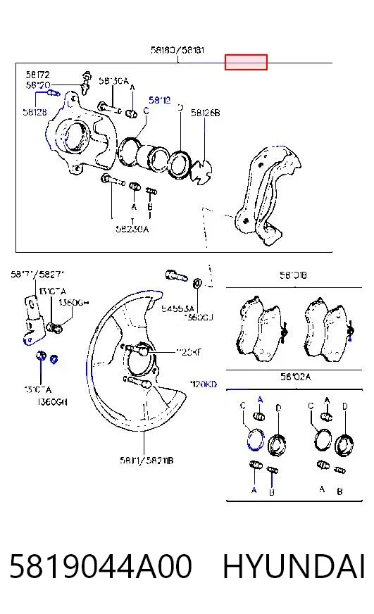 Суппорт тормозной передний правый 5819044A00 Hyundai/Kia