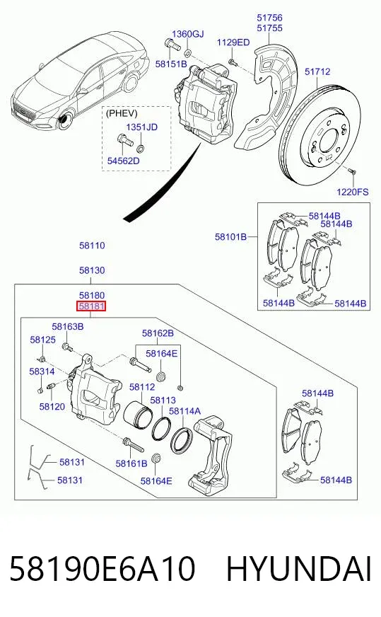Суппорт тормозной передний правый 58190E6A10 Hyundai/Kia