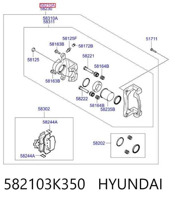 Суппорт задний левый 582103K350 Hyundai/Kia