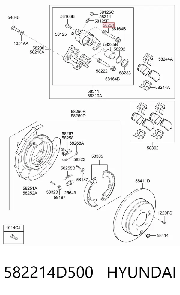 Направляющая суппорта заднего верхняя 582214D500 Hyundai/Kia