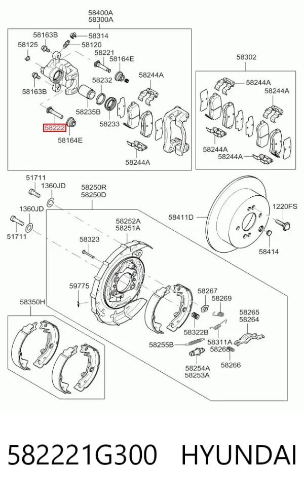 Направляющая суппорта заднего нижняя 582221G300 Hyundai/Kia
