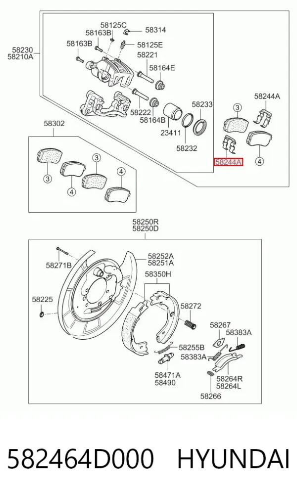 Комплект пружинок крепления дисковых колодок задних 582464D000 Hyundai/Kia