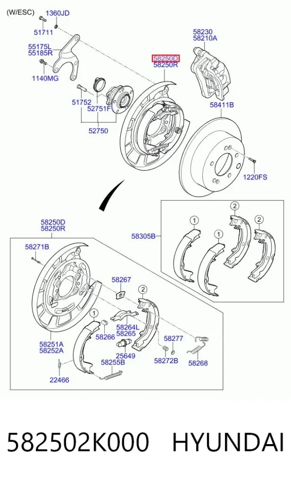 Защита тормозного диска заднего левая 582502K000 Hyundai/Kia