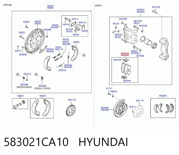 Задние тормозные колодки 583021CA10 Hyundai/Kia
