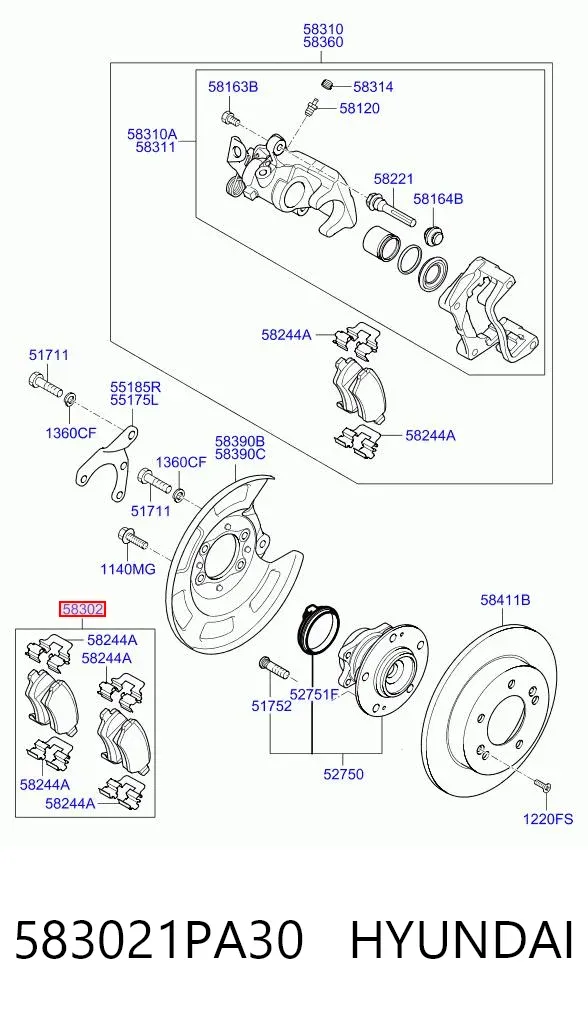 Задние тормозные колодки 583021PA30 Hyundai/Kia