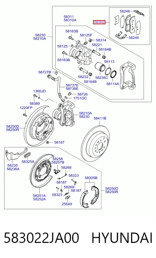 Задние тормозные колодки 583022JA00 Hyundai/Kia