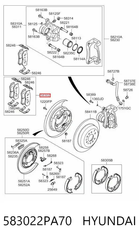 Задние тормозные колодки 583022PA70 Hyundai/Kia