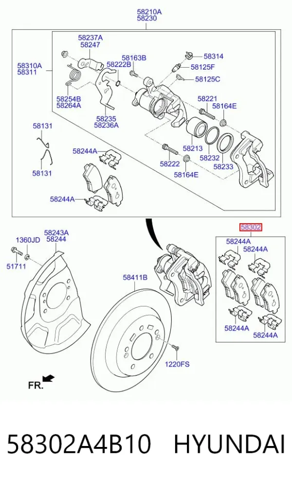 Задние тормозные колодки 58302A4B10 Hyundai/Kia