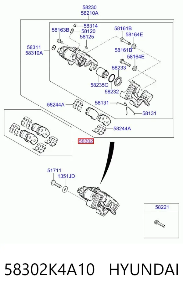 Задние тормозные колодки 58302K4A10 Hyundai/Kia