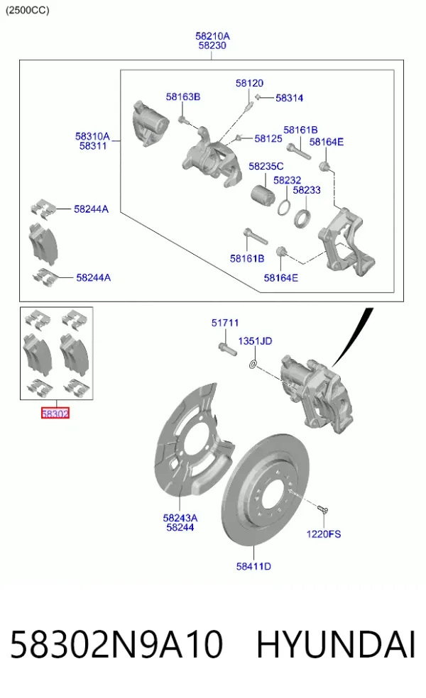Задние тормозные колодки 58302N9A10 Hyundai/Kia