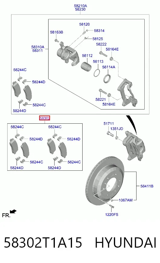 Задние тормозные колодки 58302T1A15 Hyundai/Kia