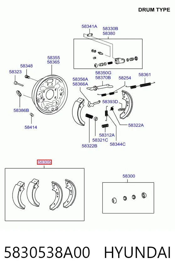 Задние барабанные колодки 5830538A00 Hyundai/Kia