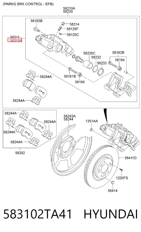 Суппорт задний левый 583102TA41 Hyundai/Kia