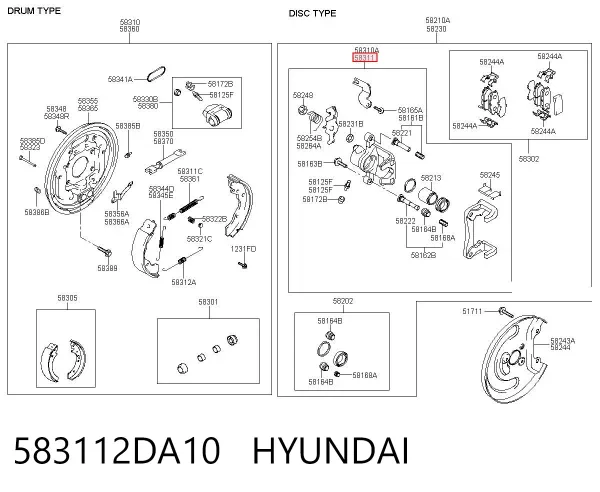 Суппорт задний правый 583112DA10 Hyundai/Kia