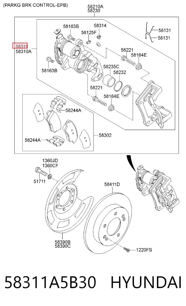 Суппорт задний правый 58311A5B30 Hyundai/Kia