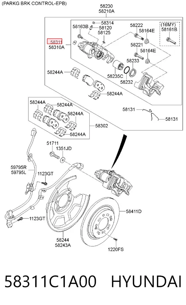 Суппорт задний правый 58311C1A00 Hyundai/Kia
