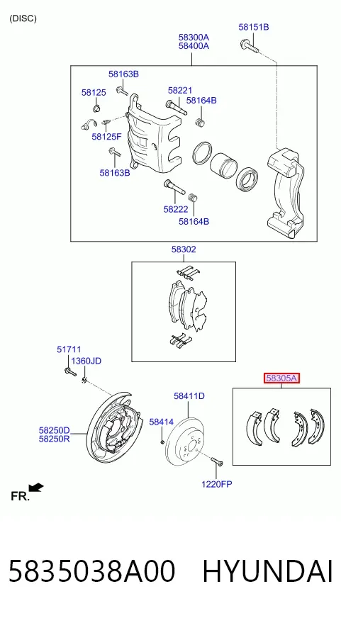 Колодки ручника 5835038A00 Hyundai/Kia