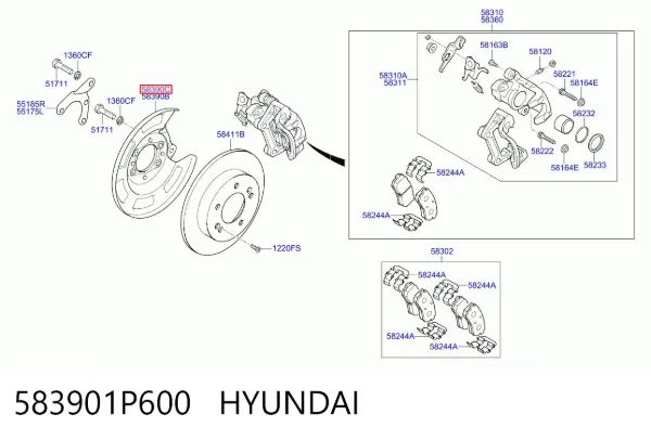Защита тормозного диска заднего правая 583901P600 Hyundai/Kia