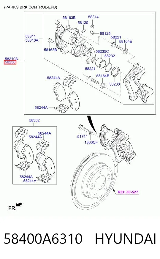 Суппорт задний правый 58400A6310 Hyundai/Kia