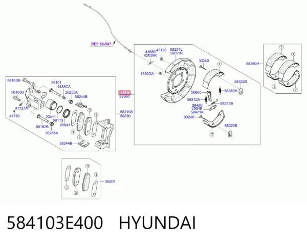 Суппорт задний левый 584103E400 Hyundai/Kia