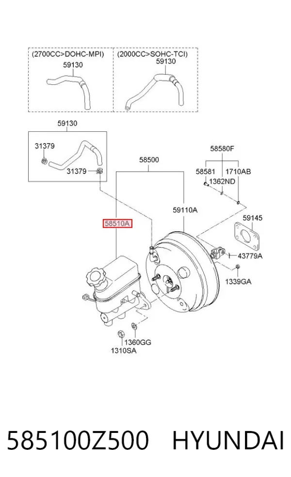 Главный тормозной цилиндр 585100Z500 Hyundai/Kia