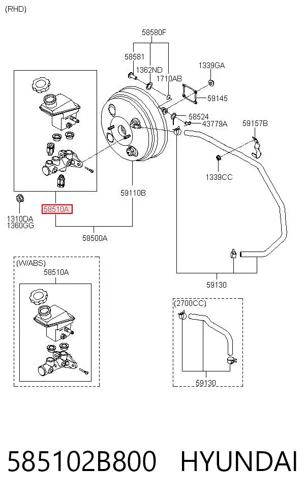 Главный тормозной цилиндр 585102B800 Hyundai/Kia