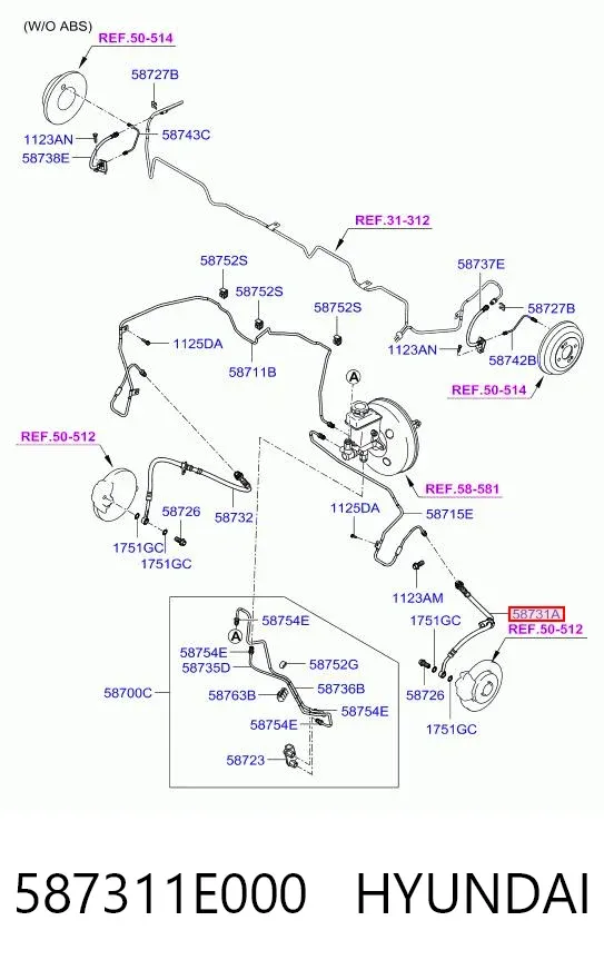 Шланг тормозной задний левый 587311E000 Hyundai/Kia