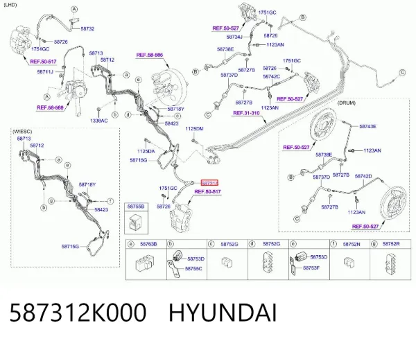 Шланг тормозной передний левый 587312K000 Hyundai/Kia