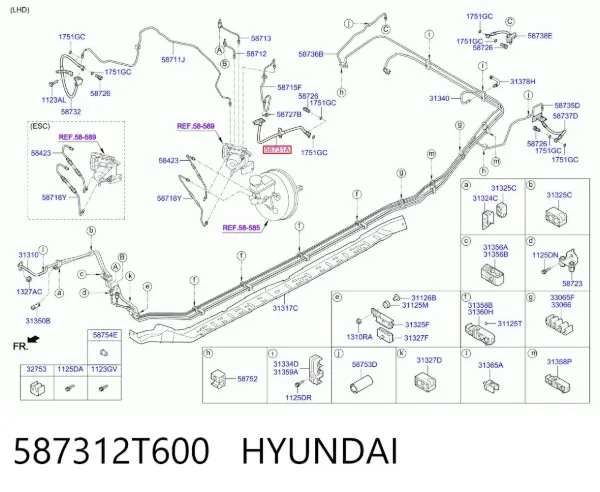 Шланг тормозной передний левый 587312T600 Hyundai/Kia