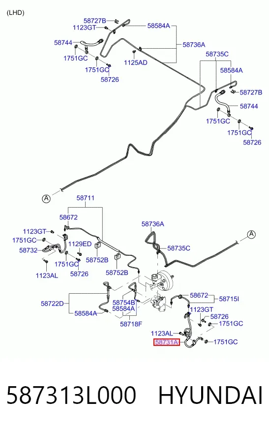 Шланг тормозной передний левый 587313L000 Hyundai/Kia