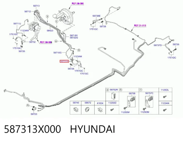 Шланг тормозной передний левый 587313X000 Hyundai/Kia