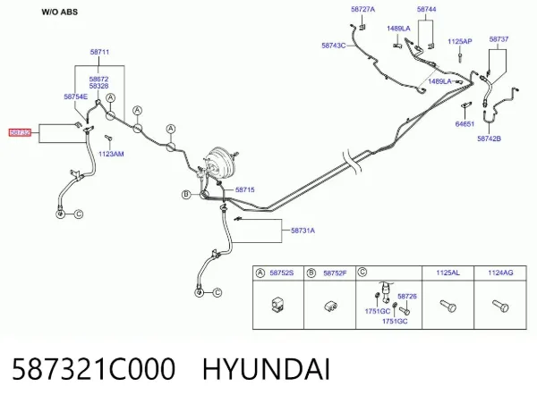 Шланг тормозной передний правый 587321C000 Hyundai/Kia