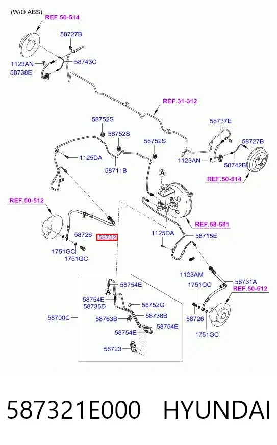 Шланг тормозной передний правый 587321E000 Hyundai/Kia