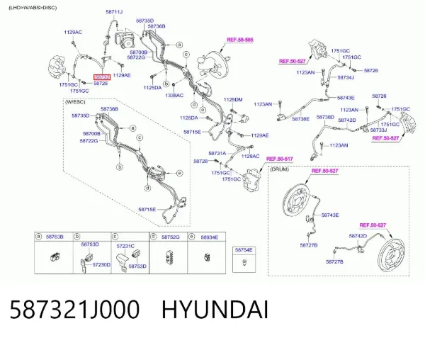 Шланг тормозной передний правый 587321J000 Hyundai/Kia