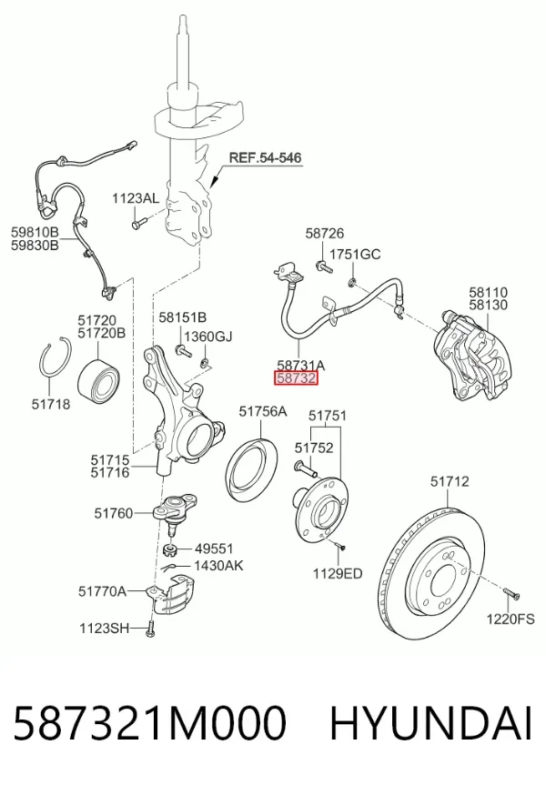 Шланг тормозной передний правый 587321M000 Hyundai/Kia