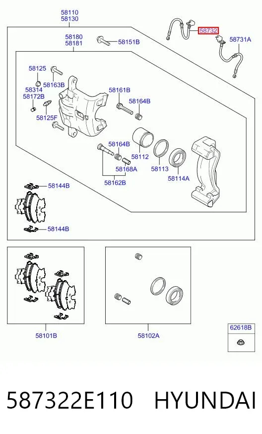 Шланг тормозной передний правый 587322E110 Hyundai/Kia