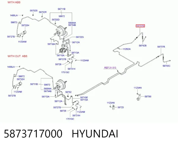 Задний тормозной шланг 5873717000 Hyundai/Kia