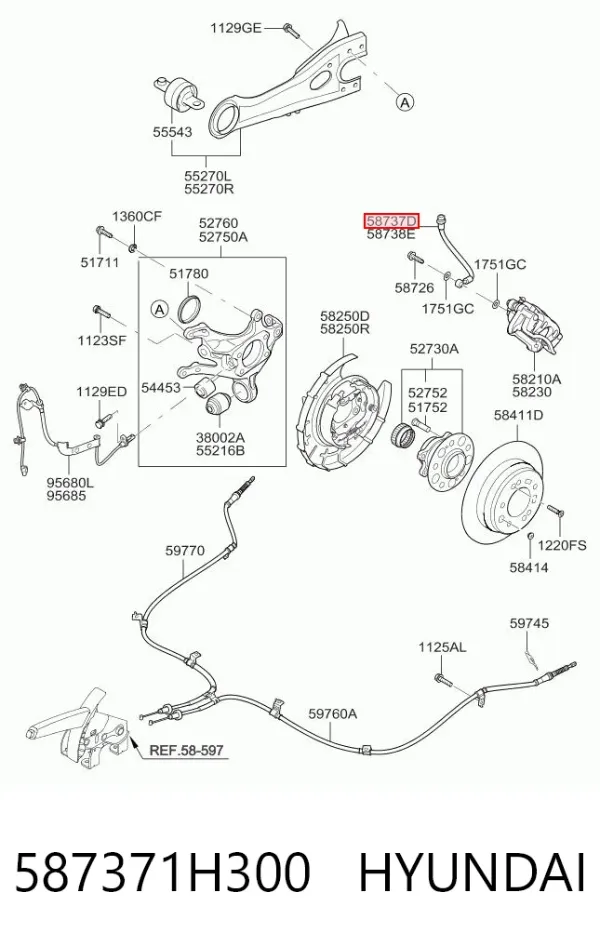 Шланг тормозной задний левый 587371H300 Hyundai/Kia
