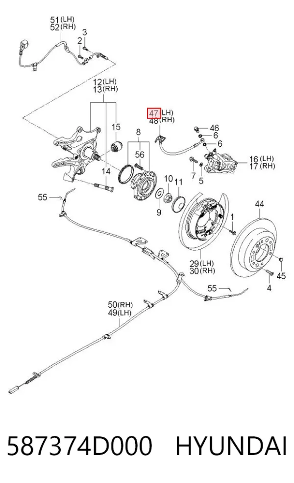 Шланг тормозной задний левый 587374D000 Hyundai/Kia