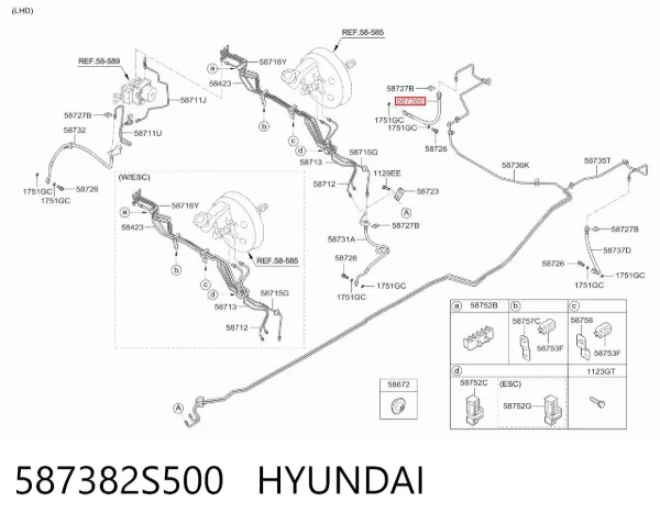 Шланг тормозной задний правый 587382S500 Hyundai/Kia