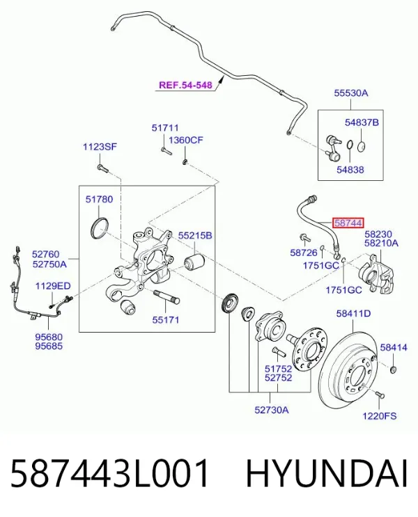 Задний тормозной шланг 587443L001 Hyundai/Kia