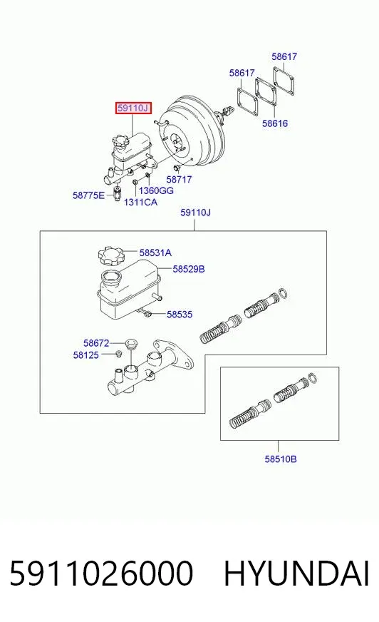 Главный тормозной цилиндр 5911026000 Hyundai/Kia