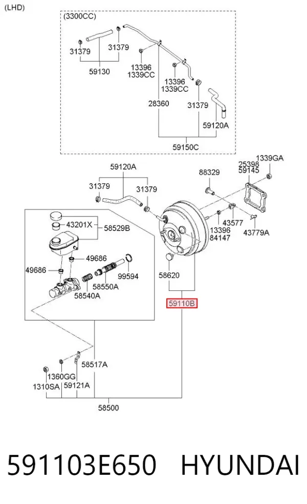 Усилитель тормозов 591103E650 Hyundai/Kia