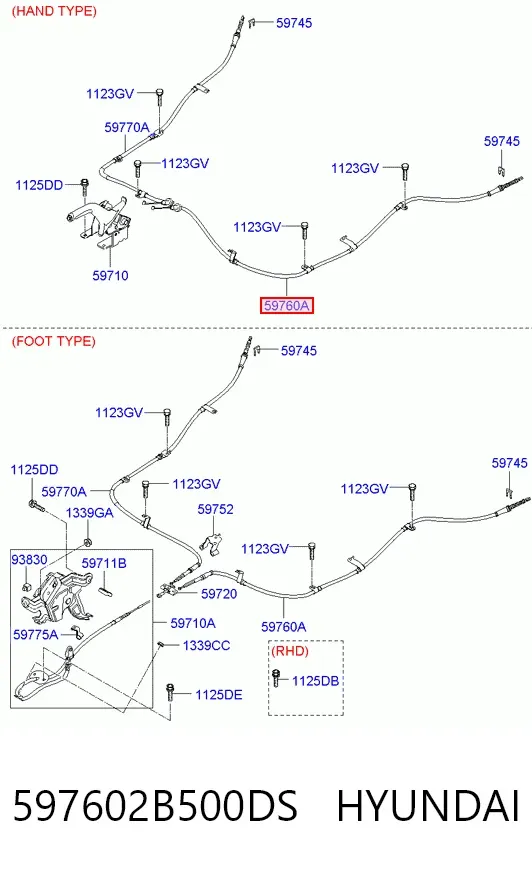 Трос ручника 597602B500DS Hyundai/Kia