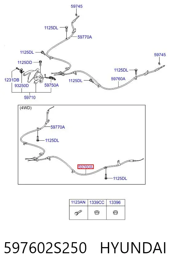 Трос ручника 597602S250 Hyundai/Kia