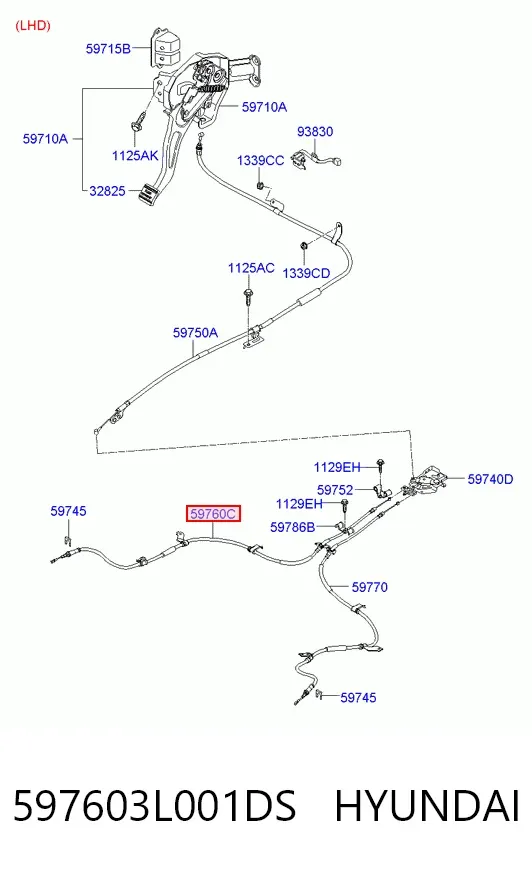 Трос ручника 597603L001DS Hyundai/Kia